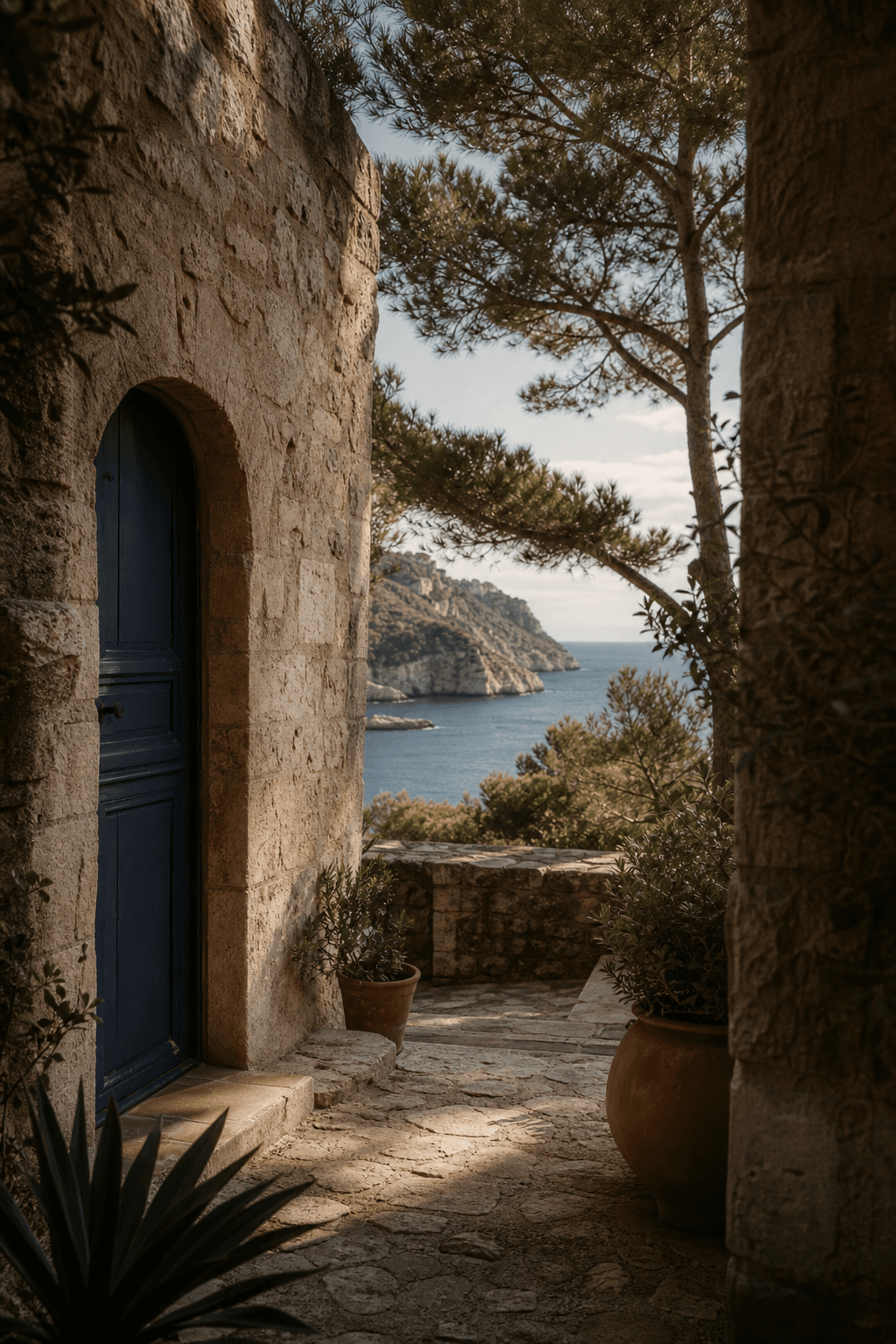 Maison de pierre confidentielle ouverte sur la Méditerranée